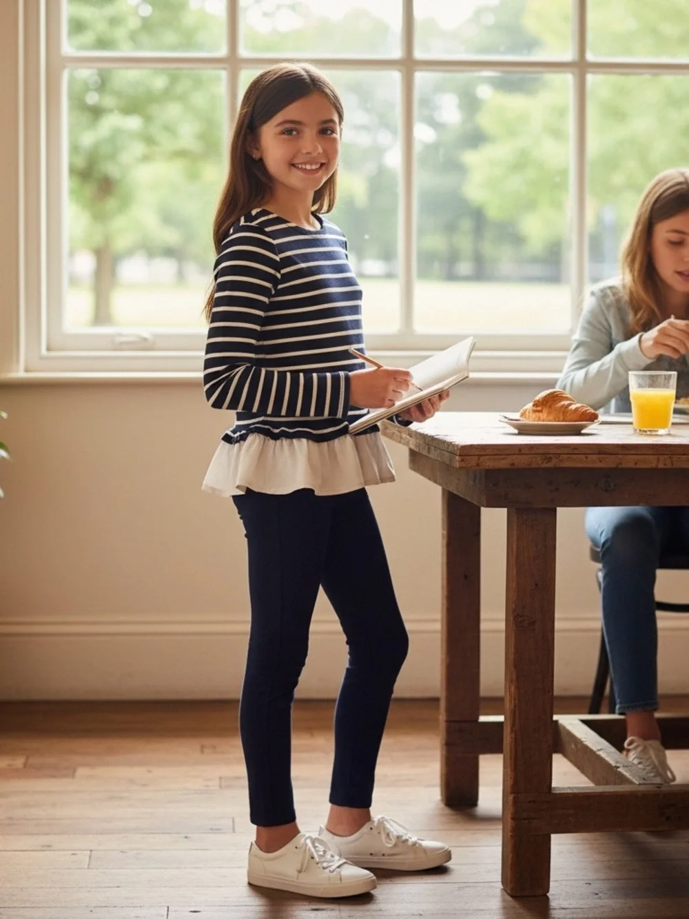 CREWCUTS J Crew 14 L Girls Navy Blue White Striped Top White Ruffle Bottom R $69